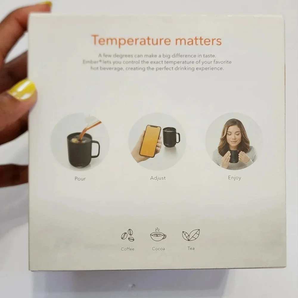 Ember 10oz Black Temperature Control Smart Mug Custom App Controller Tea Coffee.